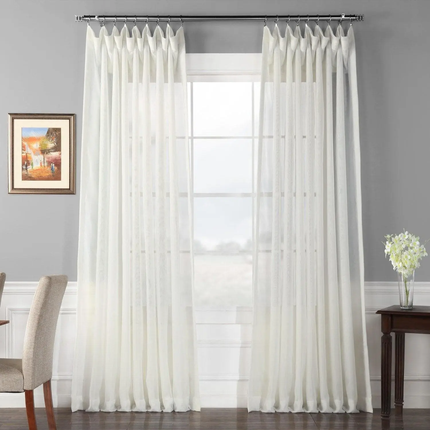 Double Layered Off White Extra Wide Polyester Sheer Curtain