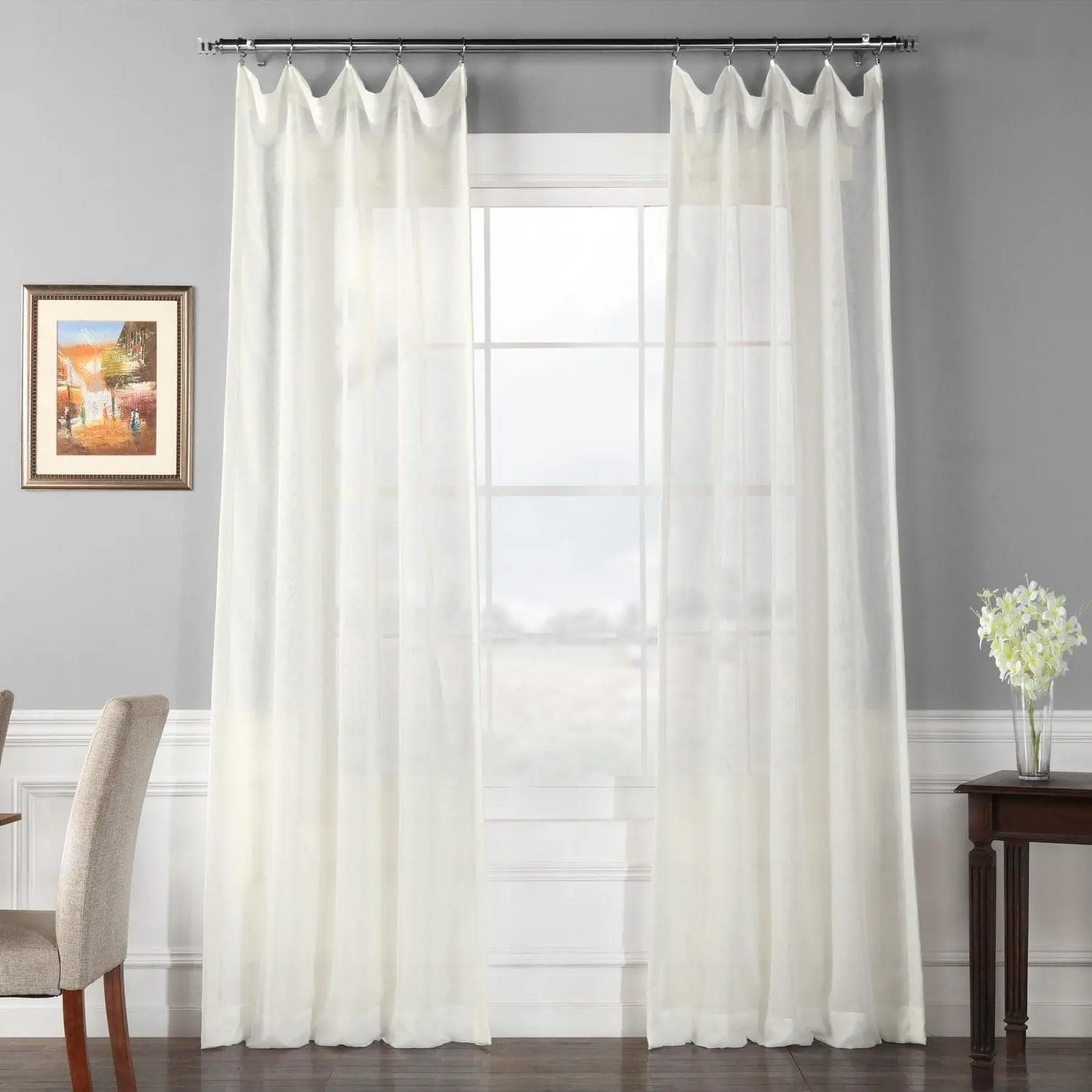 Double Layered Off White Polyester Sheer Curtain