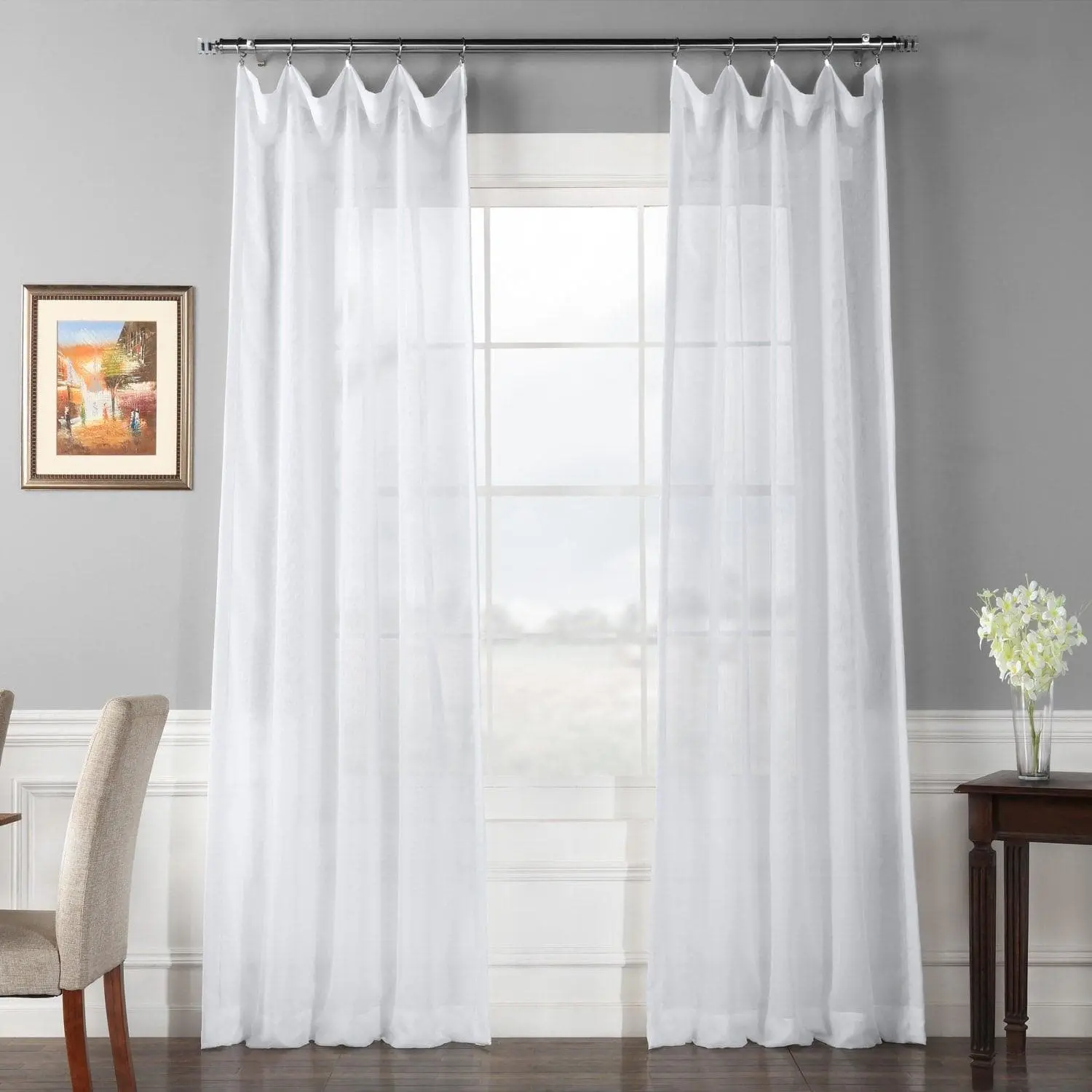 Double Layered White Polyester Sheer Curtain