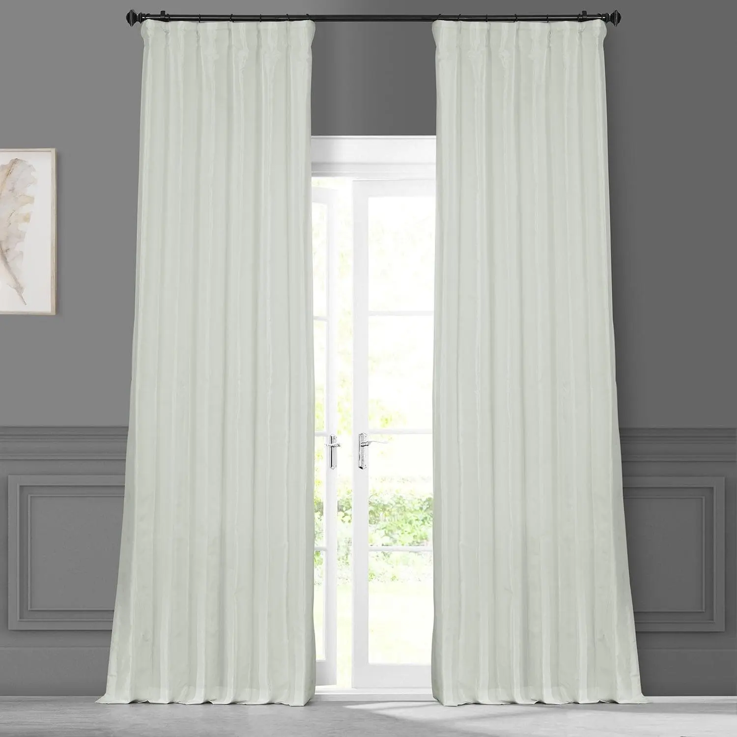 Eggshell Solid Faux Silk Taffeta Room Darkening Curtain