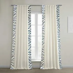 Ellis Blue Bordered Cotton Curtain