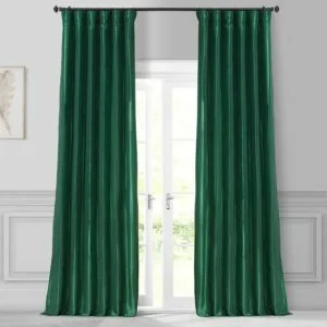 Emerald Green Solid Faux Silk Taffeta Room Darkening Curtain