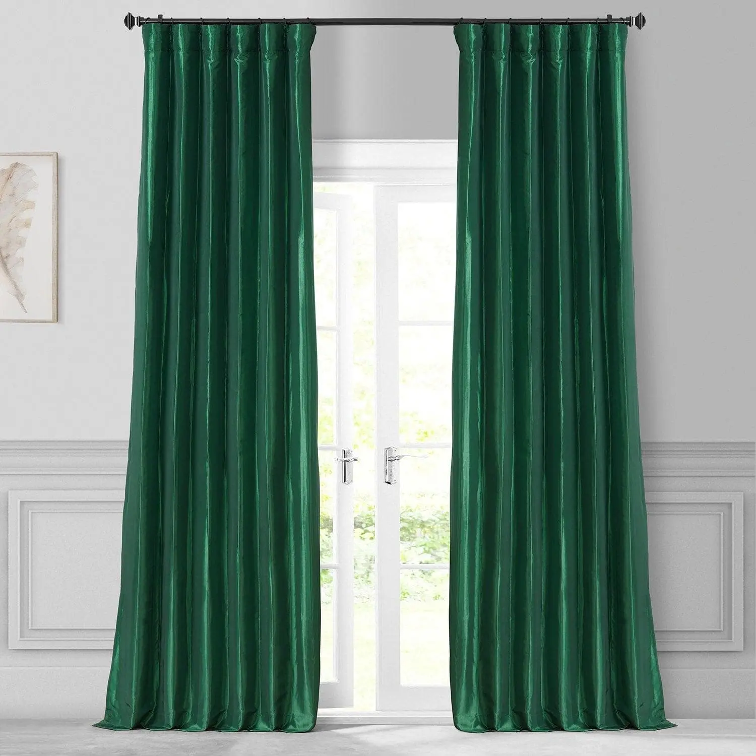 Emerald Green Solid Faux Silk Taffeta Room Darkening Curtain