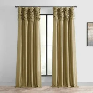 Flax Gold Ruched Vintage Textured Faux Dupioni Silk Curtain