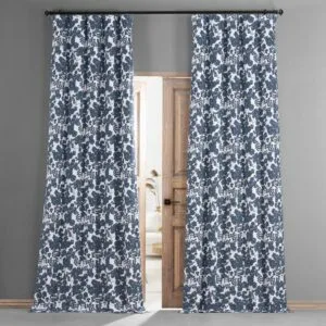 Fleur Blue Floral Printed Cotton Hotel Blackout Curtain