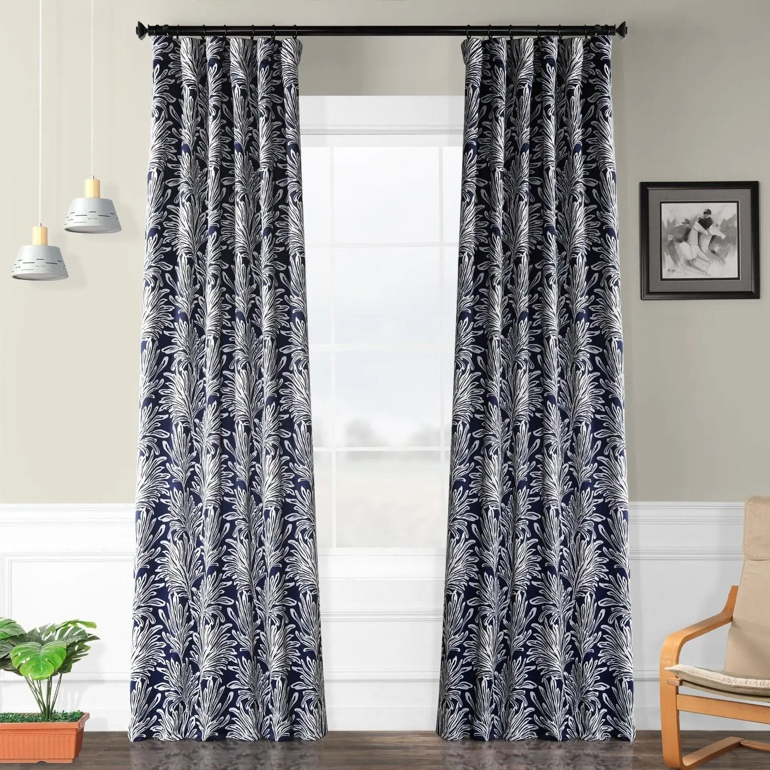 Flora Navy Floral Room Darkening Curtain