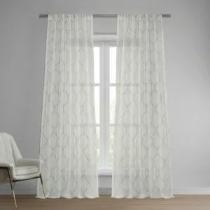 Florentina Silver Geometric Embroidered Polyester Sheer Curtain