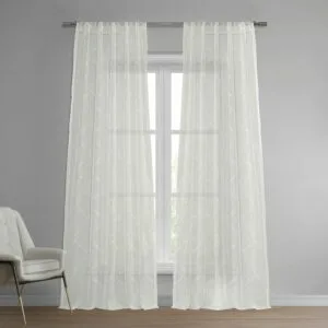 Florentina White Geometric Embroidered Polyester Sheer Curtain