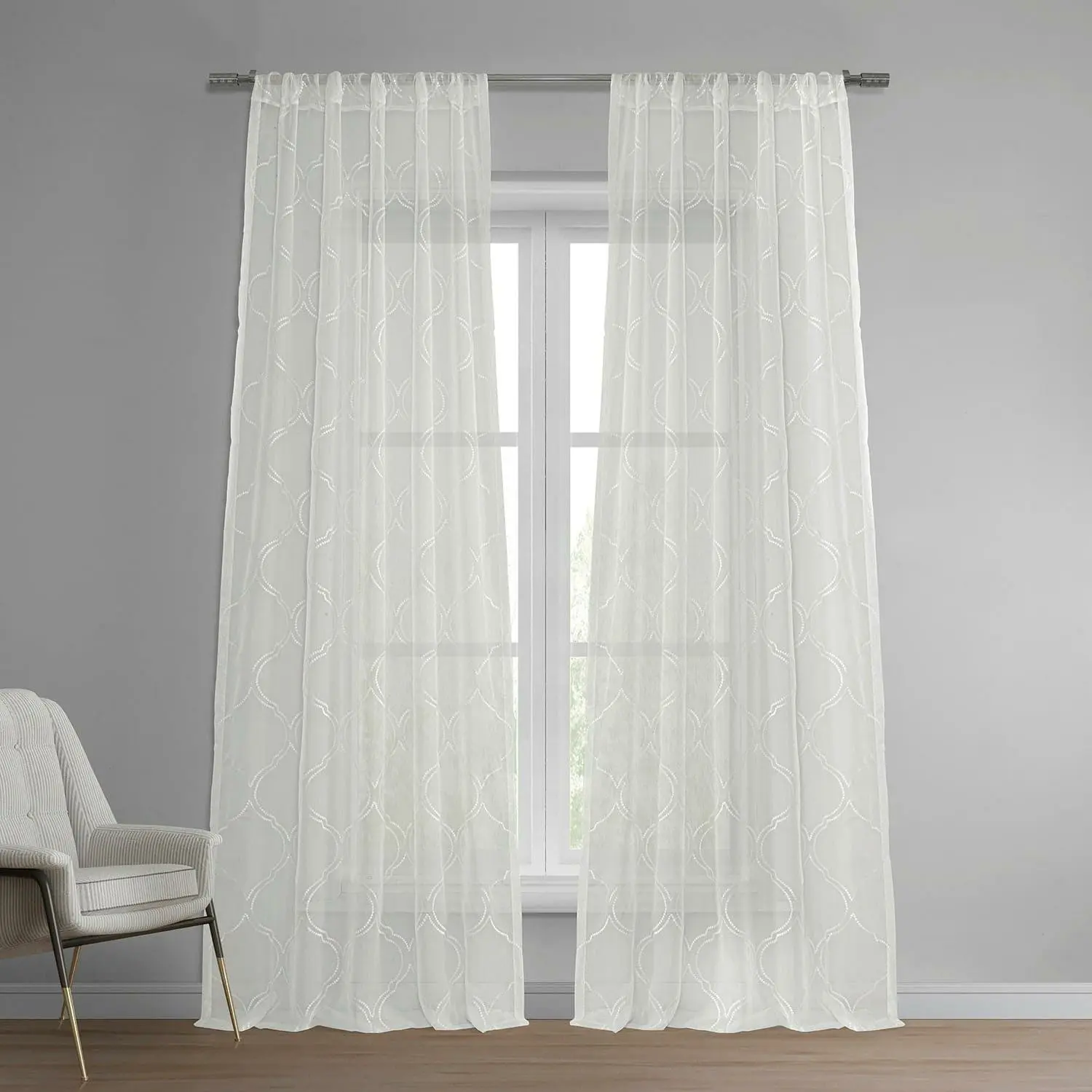 Florentina White Geometric Embroidered Polyester Sheer Curtain