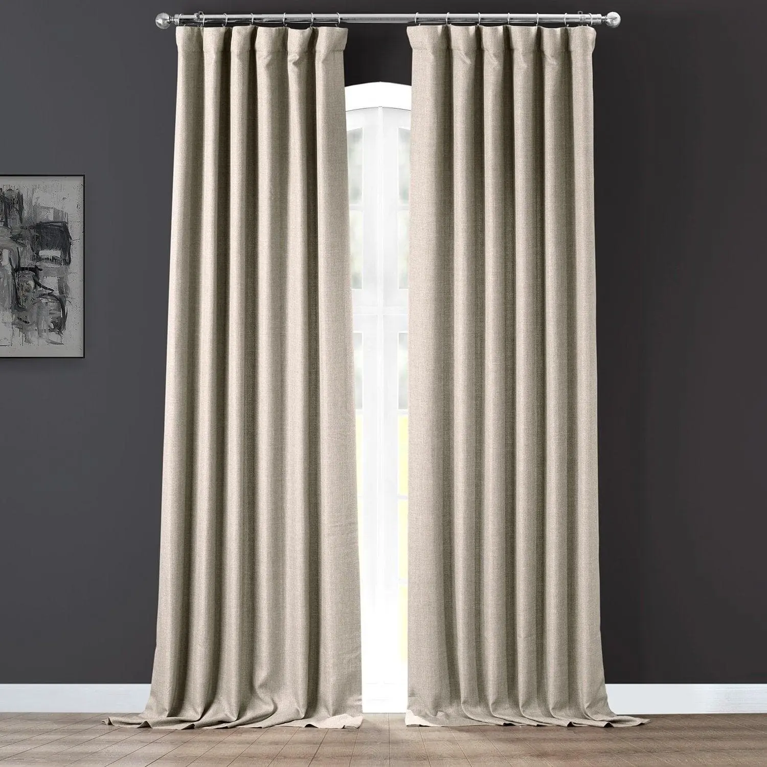 Fossil Grey Italian Faux Linen Room Darkening Curtain