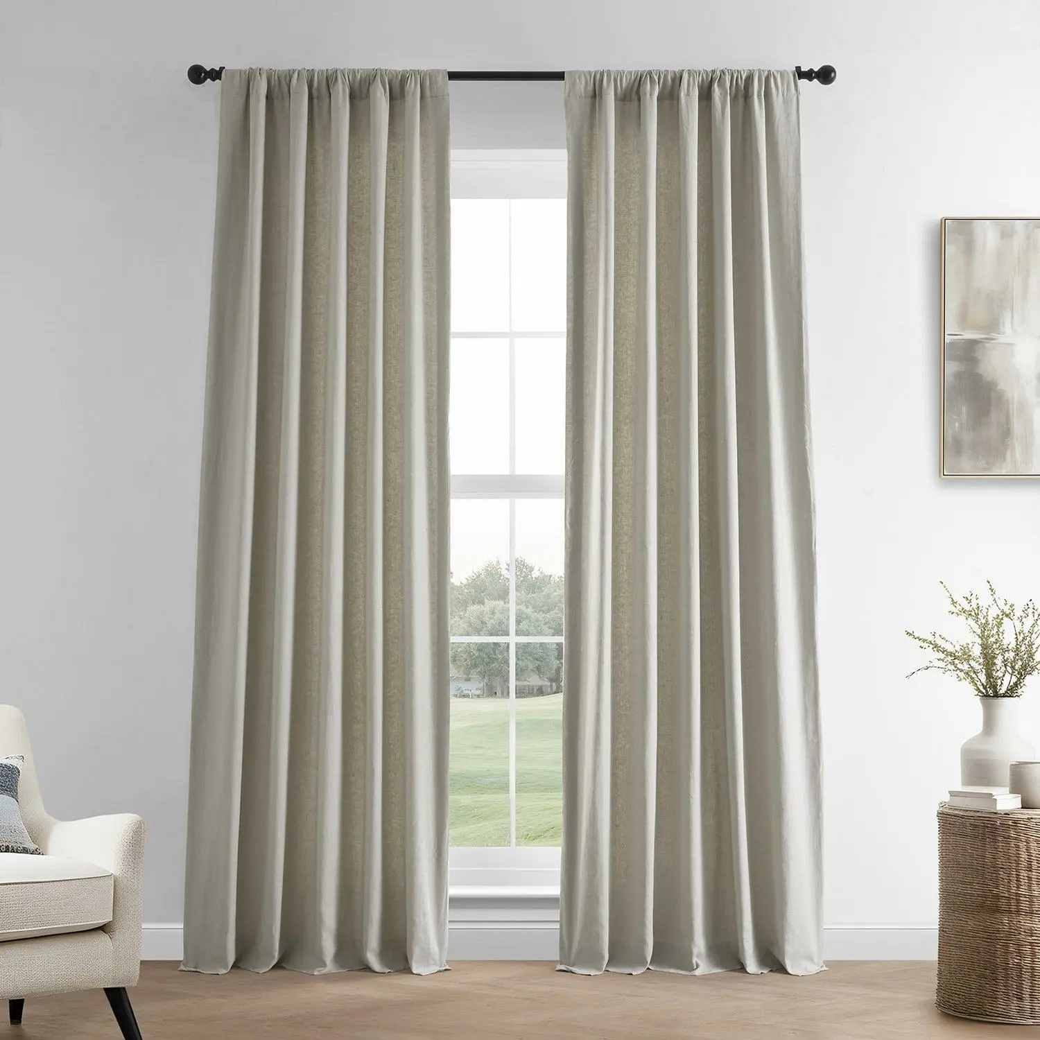 Fresh Khaki French Linen Room Darkening Curtain