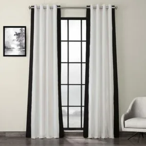 Fresh Popcorn & Black Bordered Grommet Vertical Printed Cotton Curtain