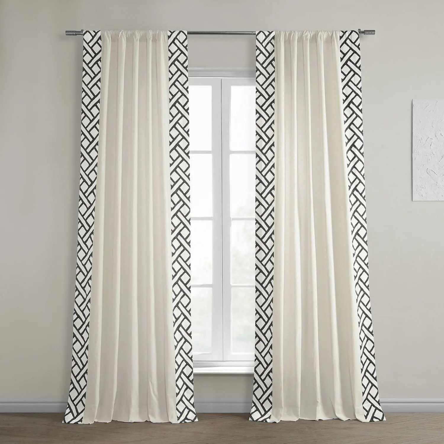 Garden Path Black Bordered Cotton Curtain