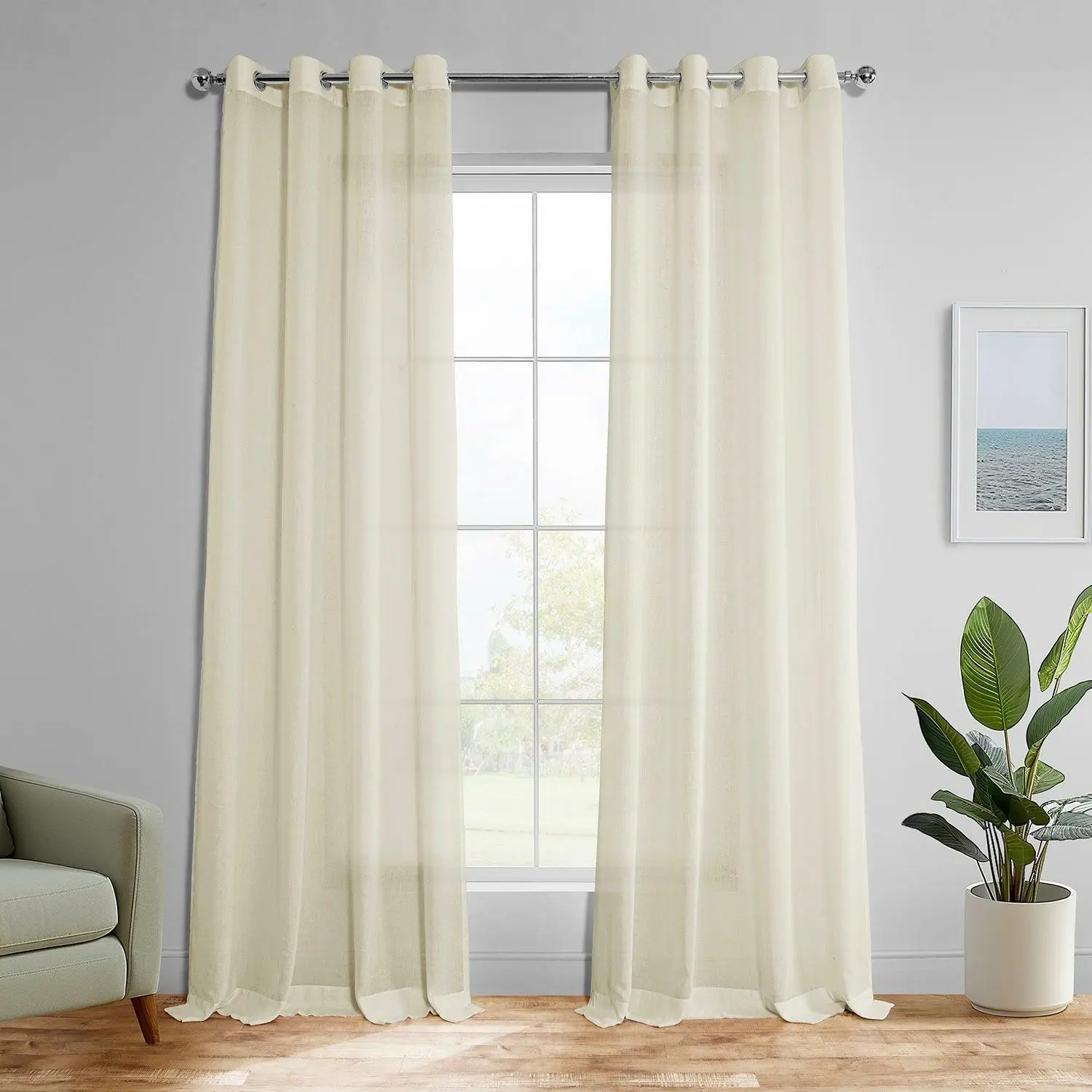 Gardenia Grommet Textured Faux Linen Sheer Curtain