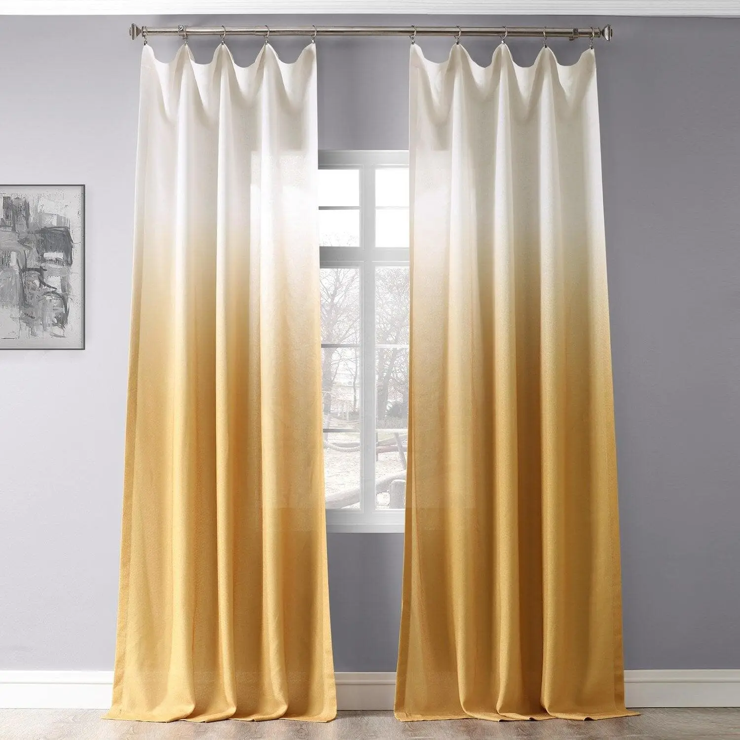 Gold Abstract Ombre Faux Linen Curtain