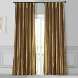 Golden Spice Solid Faux Silk Taffeta Room Darkening Curtain