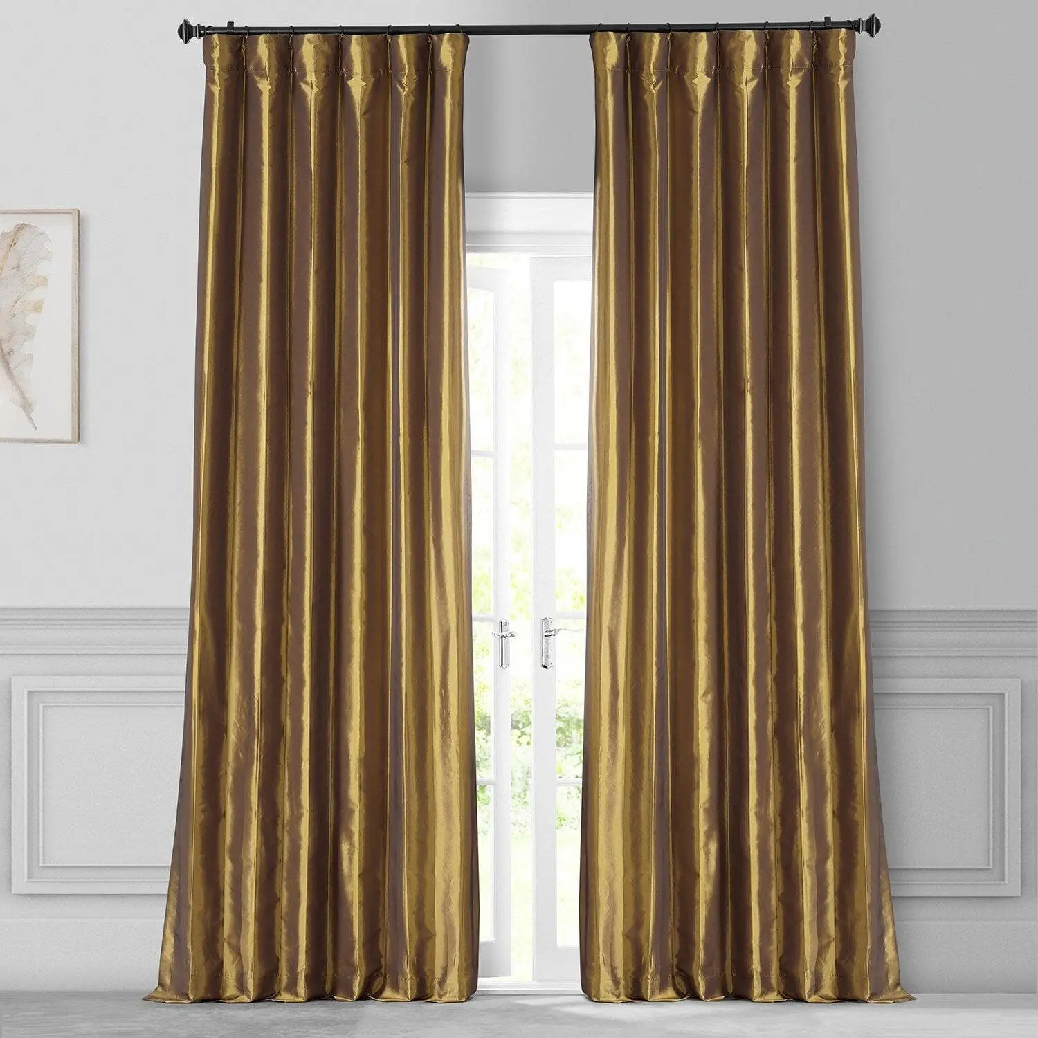 Golden Spice Solid Faux Silk Taffeta Room Darkening Curtain