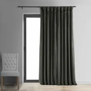 Gunmetal Grey Signature Extra Wide Velvet Blackout Curtain