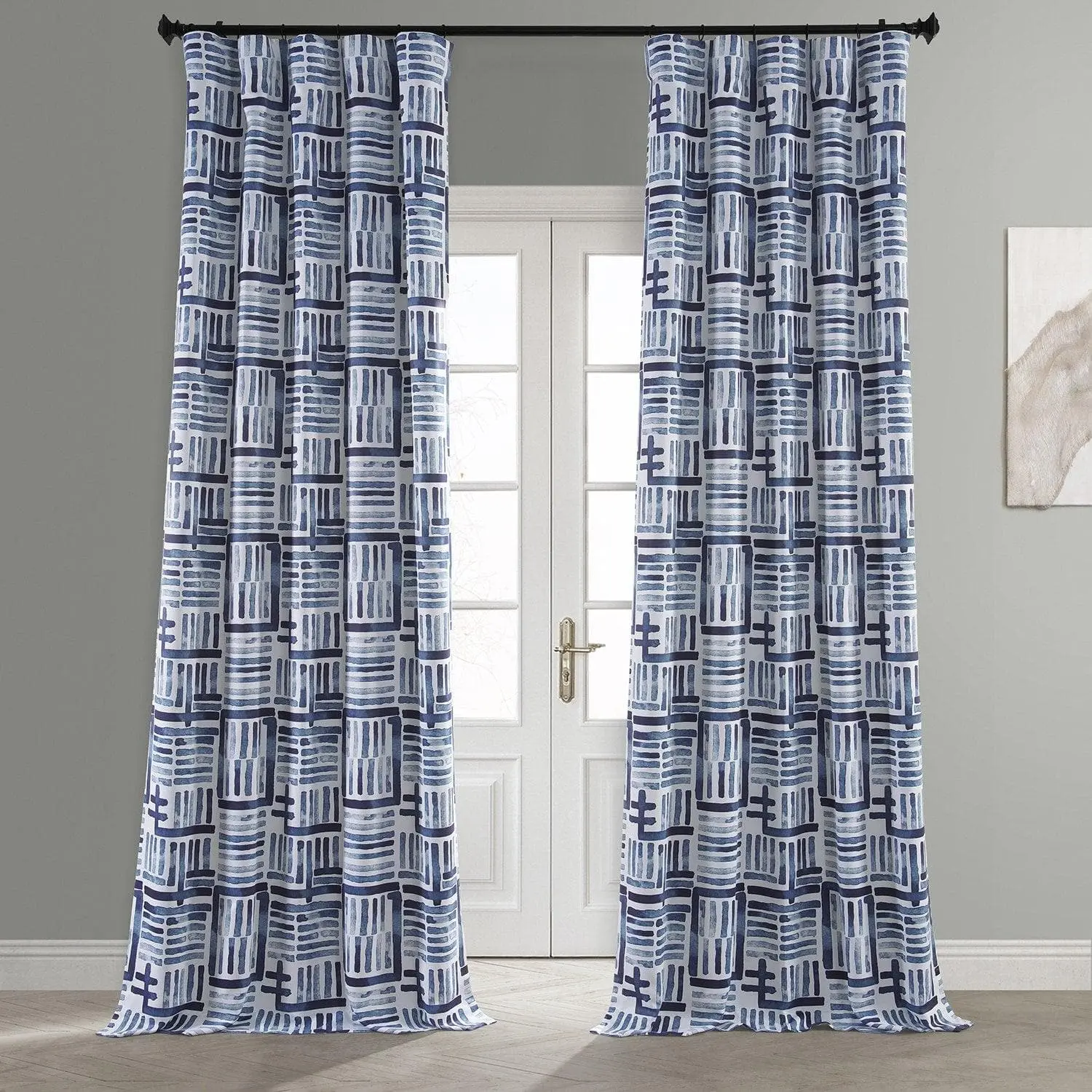 Hashtag Basic Blue Abstract Room Darkening Curtain