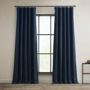Indigo Textured Faux Linen Room Darkening Curtain