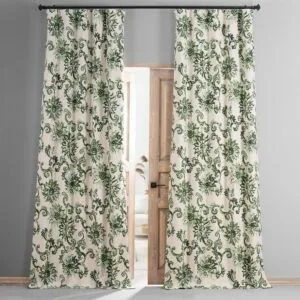 Indonesian Green Floral Printed Cotton Hotel Blackout Curtain