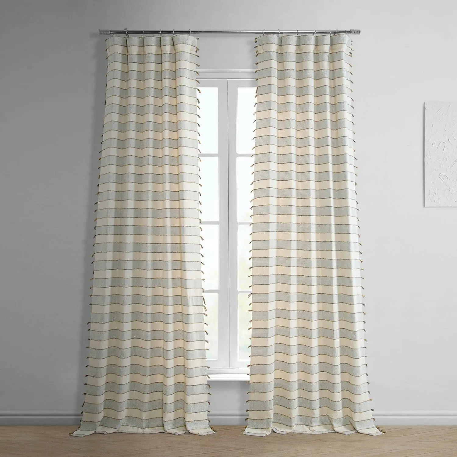 Leon Striped Loom Woven Cotton Sheer Curtain