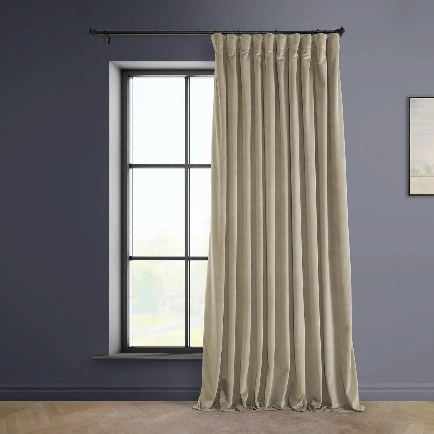 Light Beige Extra Wide Heritage Plush Velvet Room Darkening Curtain