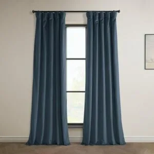 London Blue Heritage Plush Velvet Room Darkening Curtain