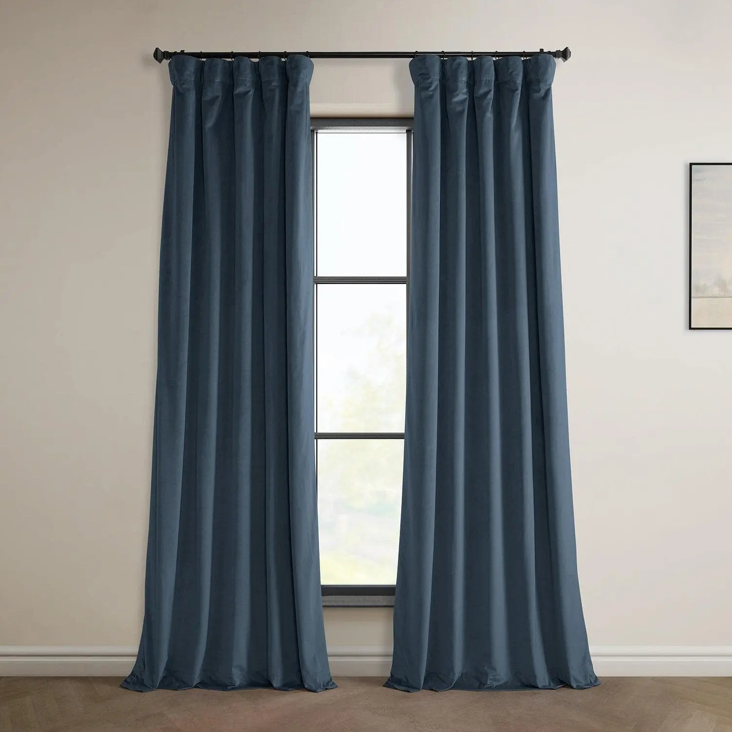 London Blue Heritage Plush Velvet Room Darkening Curtain