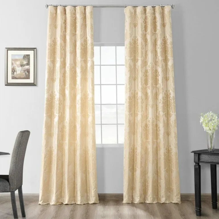 Magdelena Champagne Beige Damask Faux Silk Jacquard Room Darkening Curtain