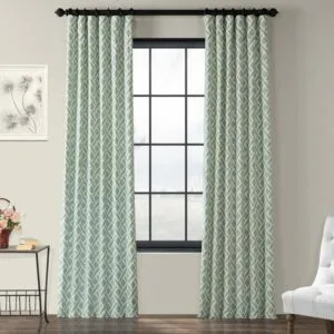 Martinique Aqua Geometric Printed Cotton Room Darkening Curtain