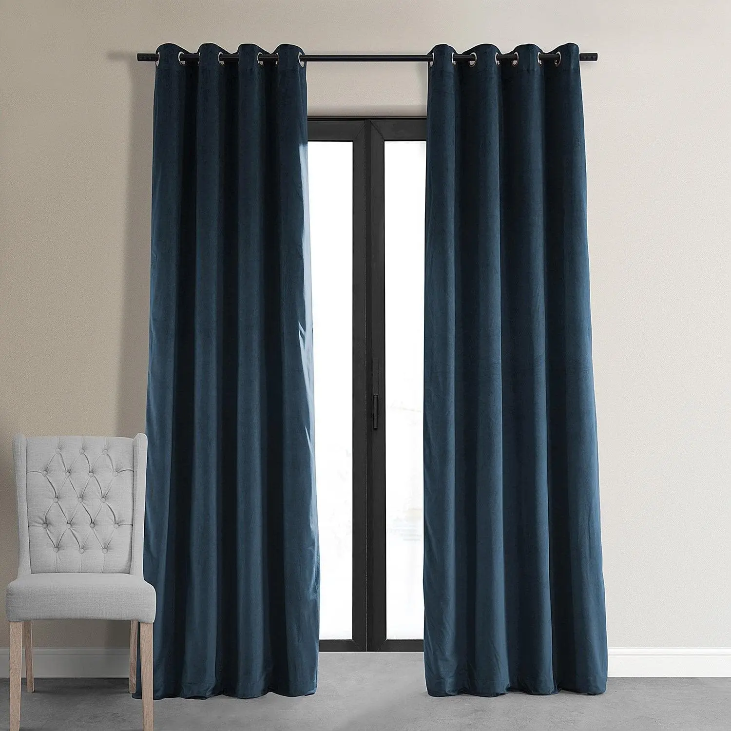 Midnight Blue Grommet Signature Velvet Blackout Curtain