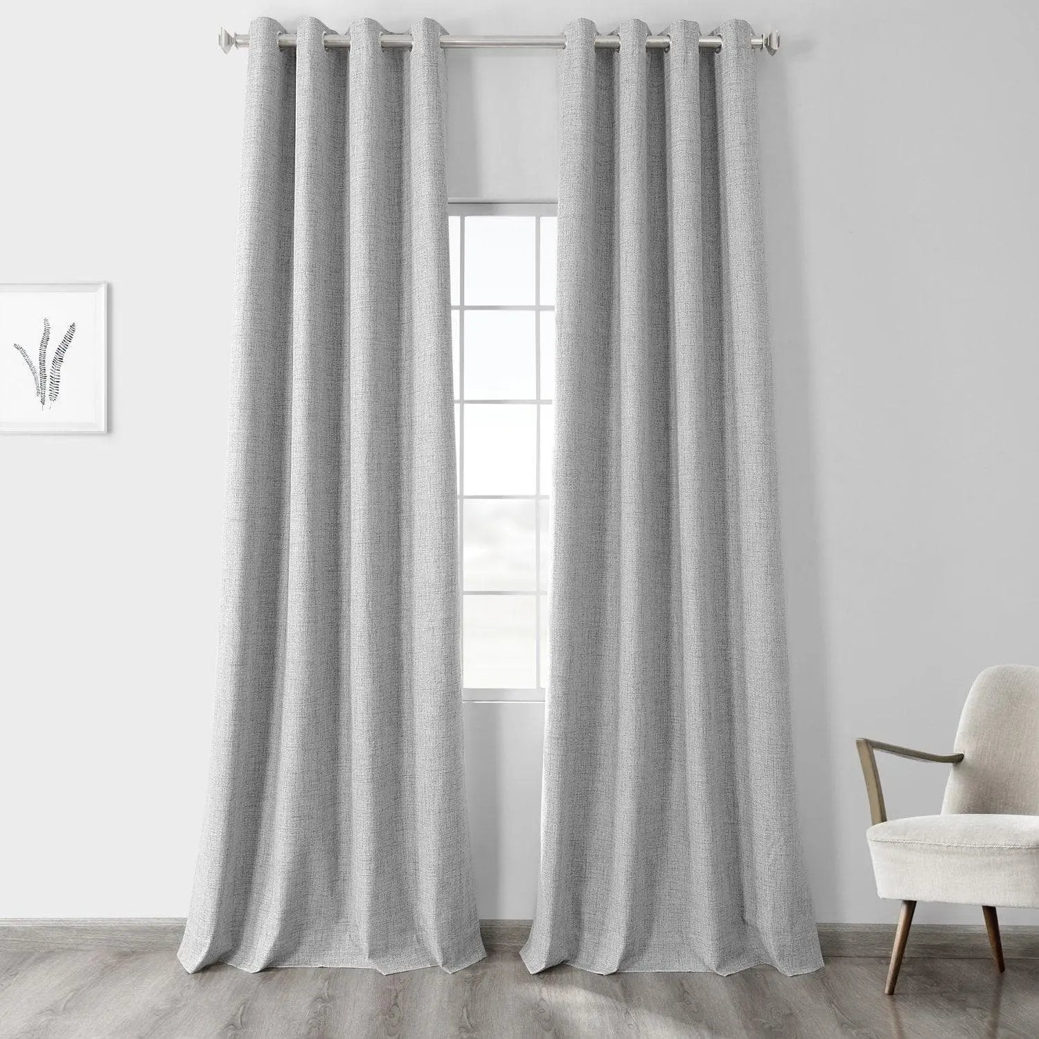 Millennial Grey Grommet Thermal Cross Linen Weave Blackout Curtain