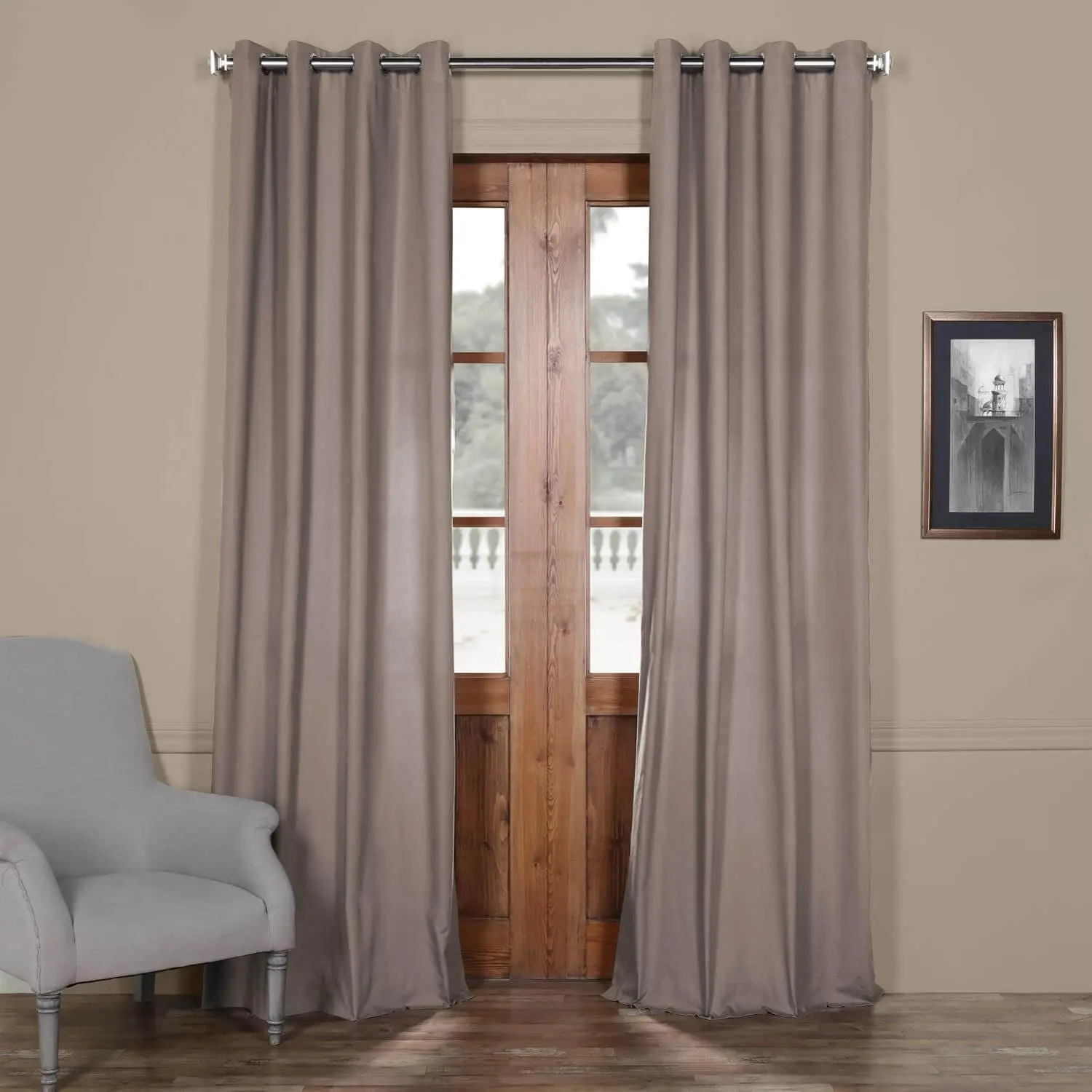 Millstone Grey Grommet Solid Cotton Curtain