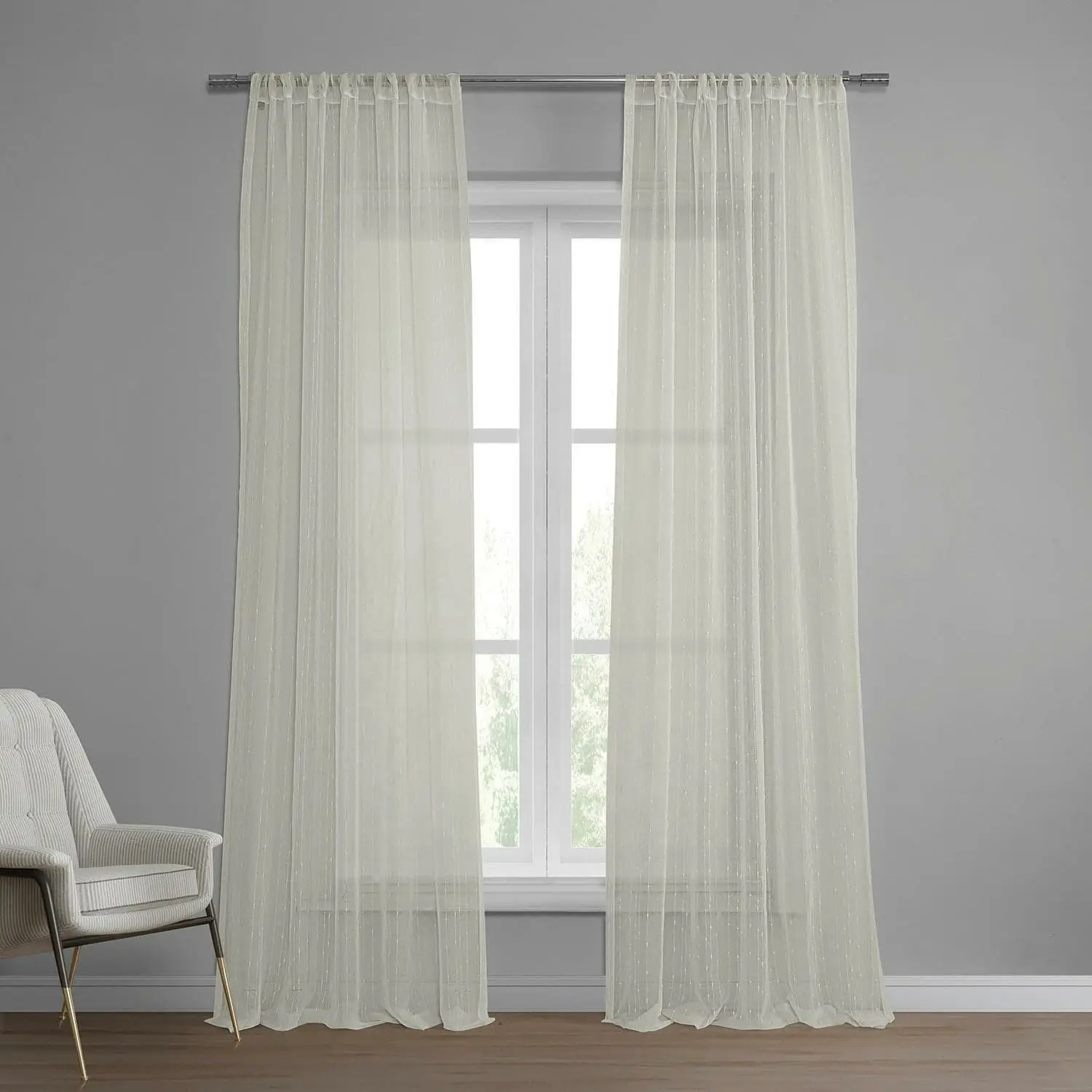Montpellier Striped Patterned Faux Linen Sheer Curtain