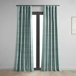 Mood Blue Textured Dupioni Silk Room Darkening Curtain