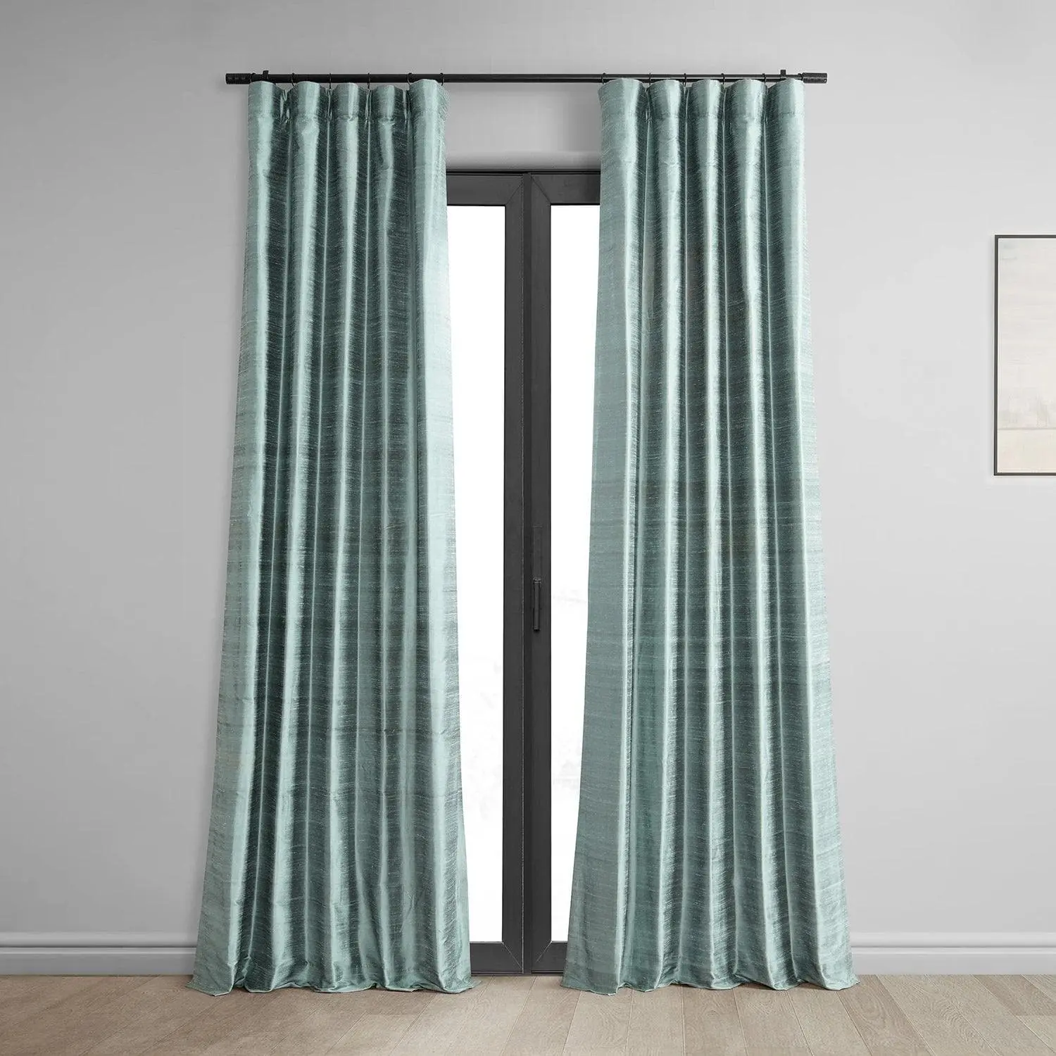 Mood Blue Textured Dupioni Silk Room Darkening Curtain
