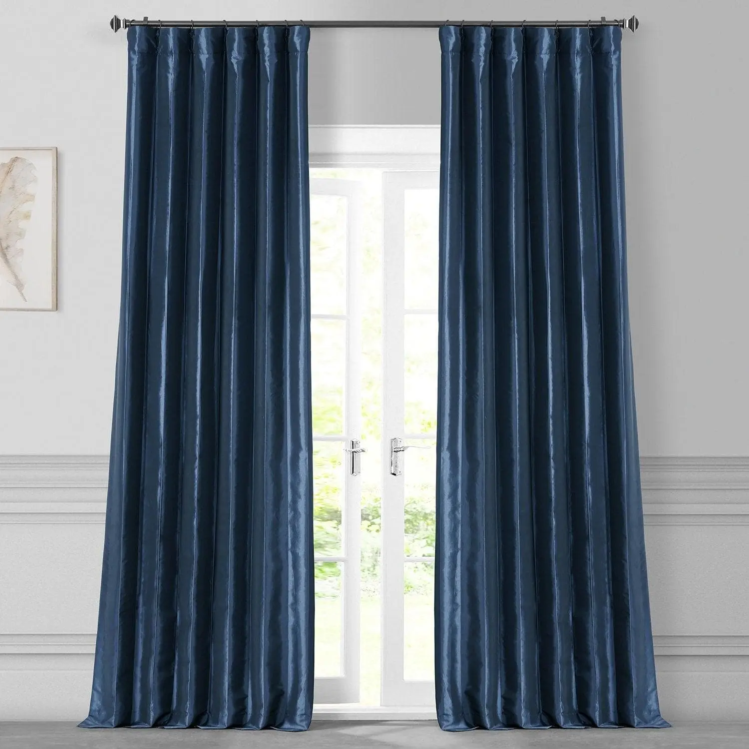Navy Blue Solid Faux Silk Taffeta Room Darkening Curtain