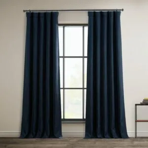 Nightfall Navy Textured Faux Linen Room Darkening Curtain