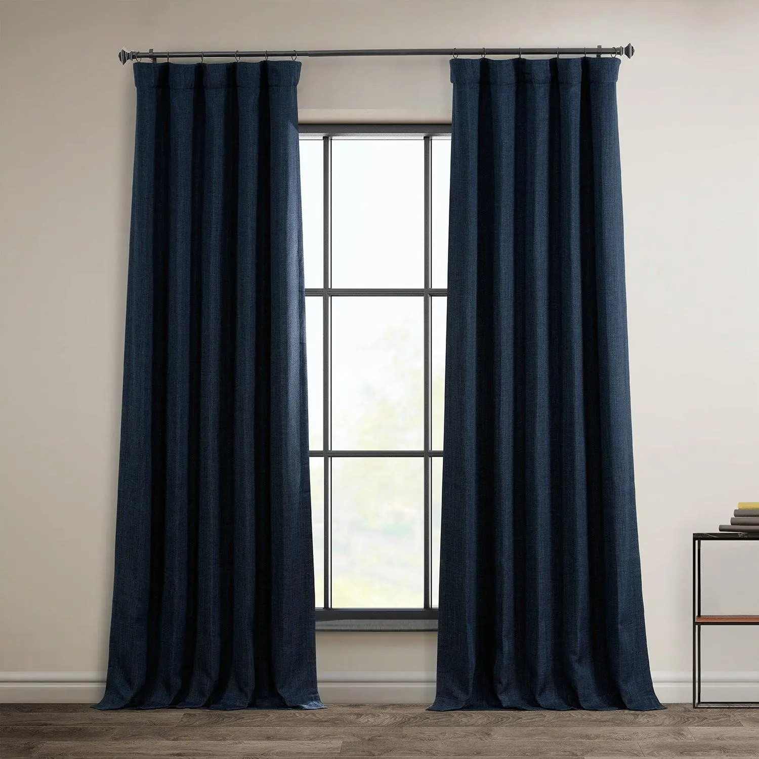 Nightfall Navy Textured Faux Linen Room Darkening Curtain