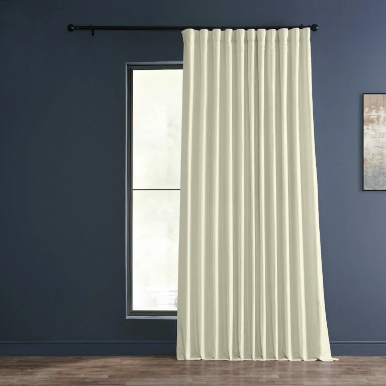 Off White Extra Wide Vintage Textured Faux Dupioni Silk Blackout Curtain