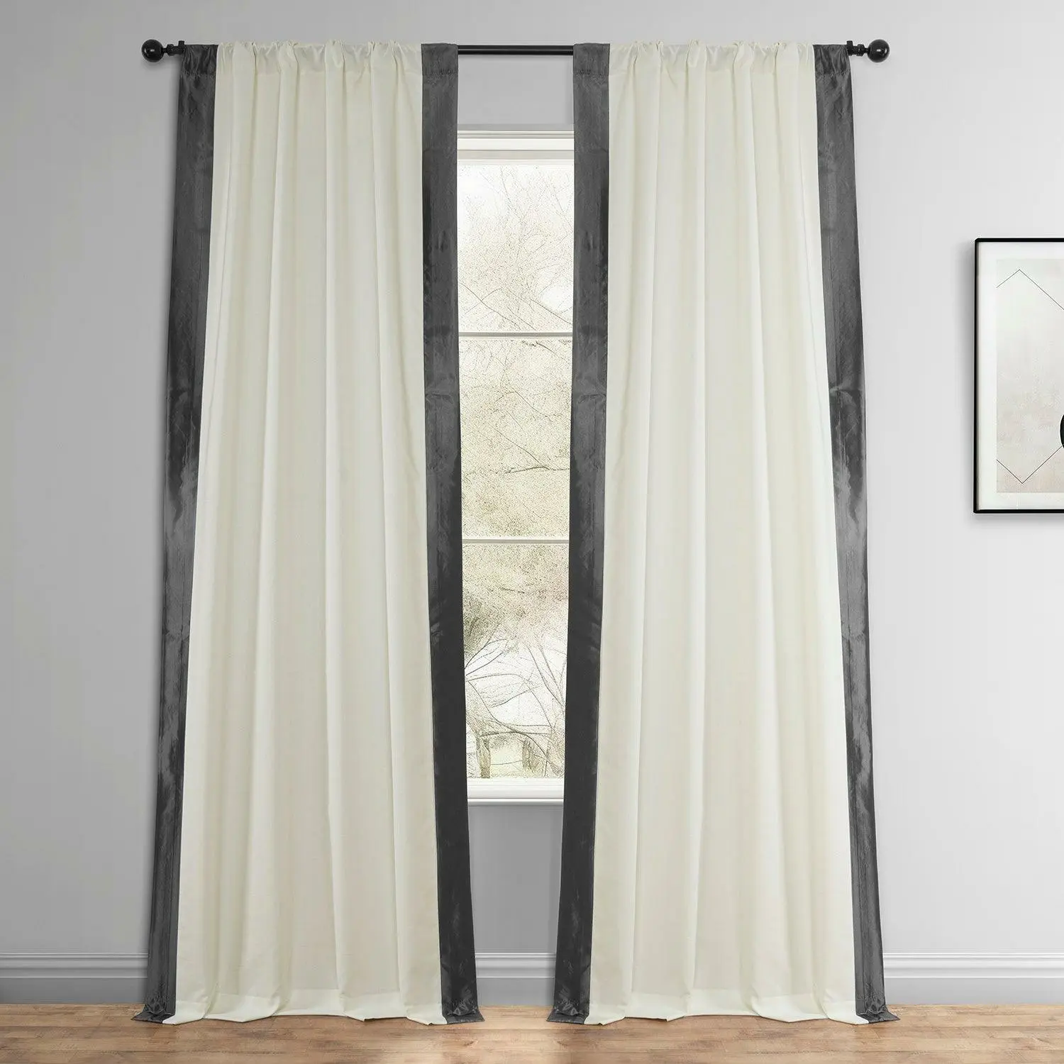 Off-White & Graphite Fresh Pop Dobby Linen Light Filtering Curtain