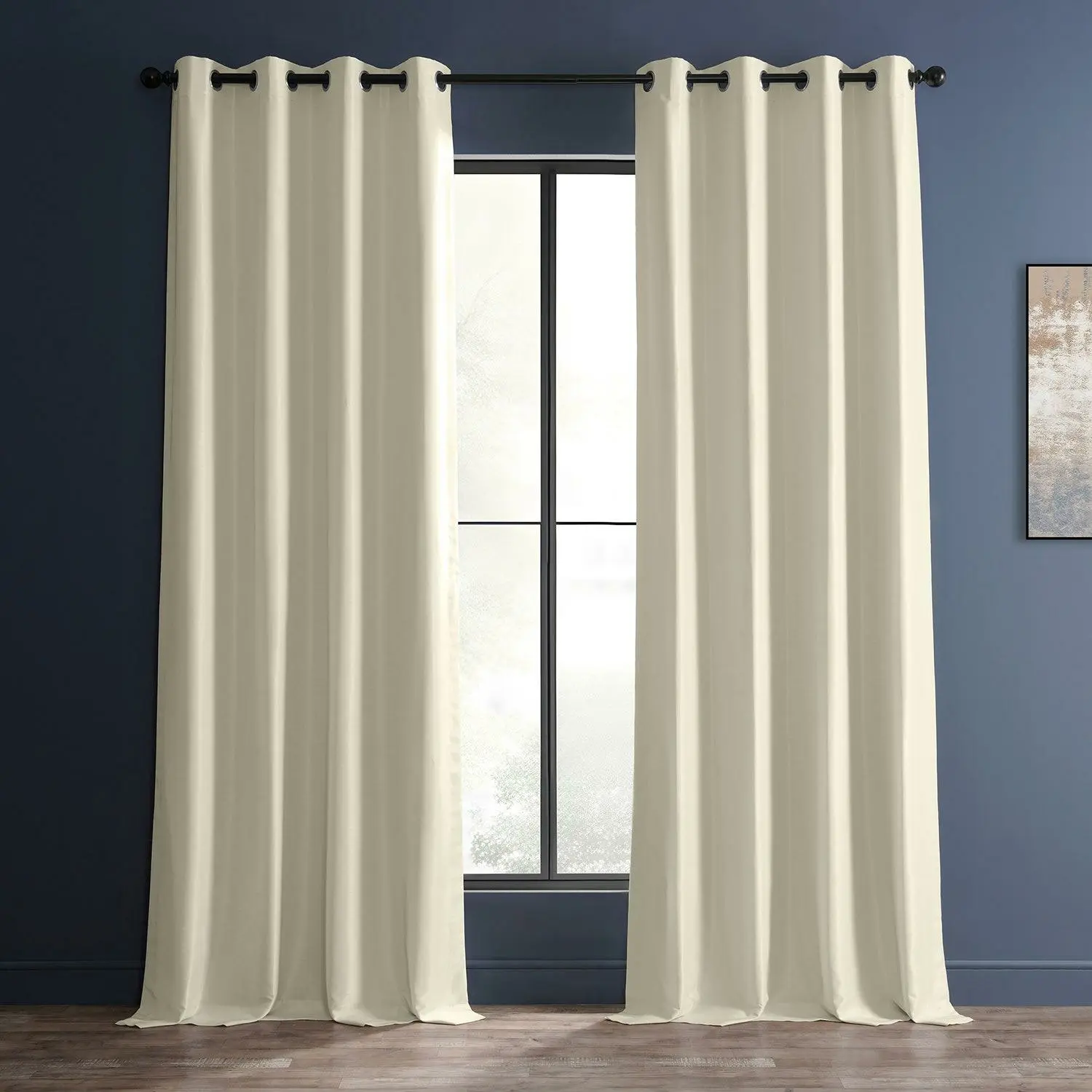 Off White Grommet Vintage Textured Faux Dupioni Silk Blackout Curtain