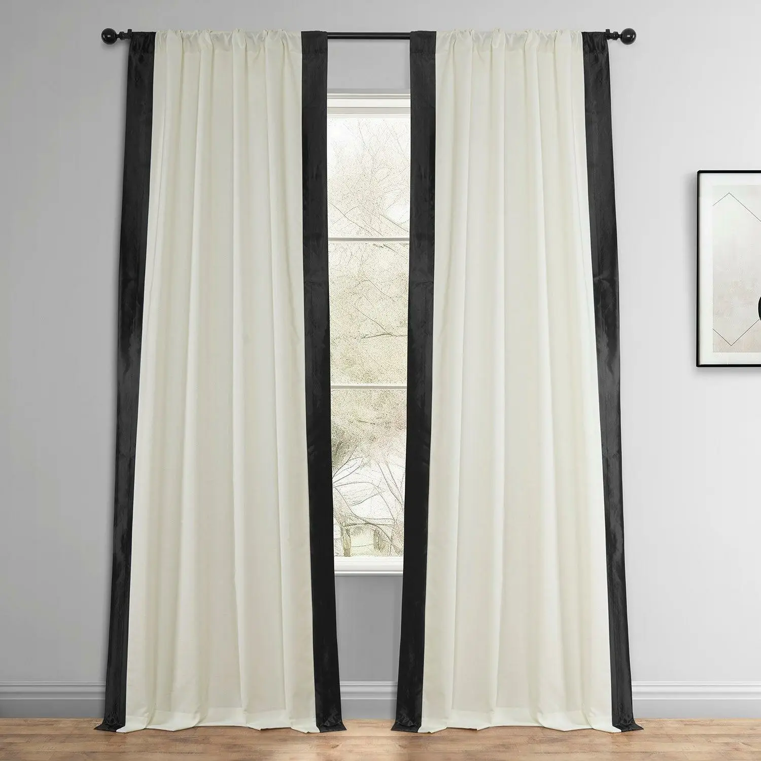 Off-White & Jet Black Fresh Pop Dobby Linen Light Filtering Curtain