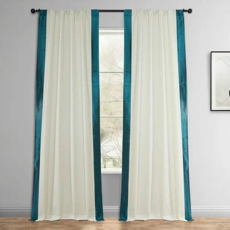 Off-White & Teal Fresh Pop Dobby Linen Light Filtering Curtain