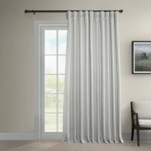Oyster Extra Wide Textured Faux Linen Room Darkening Curtain