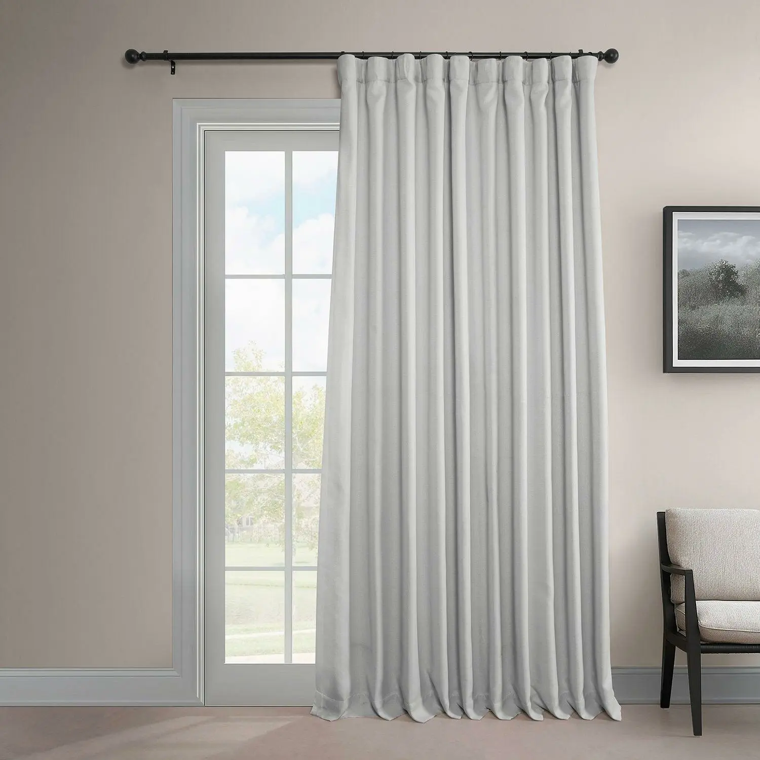 Oyster Extra Wide Textured Faux Linen Room Darkening Curtain