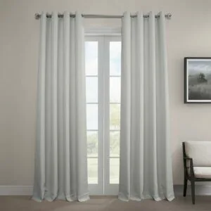 Oyster Grommet Textured Faux Linen Room Darkening Curtain