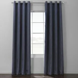 Pacific Blue Grommet Textured Italian Faux Linen Hotel Blackout Curtain