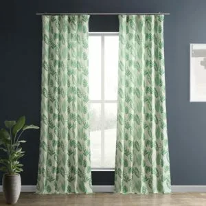 Palm Beach Green Floral Textured Printed Cotton Curtain
